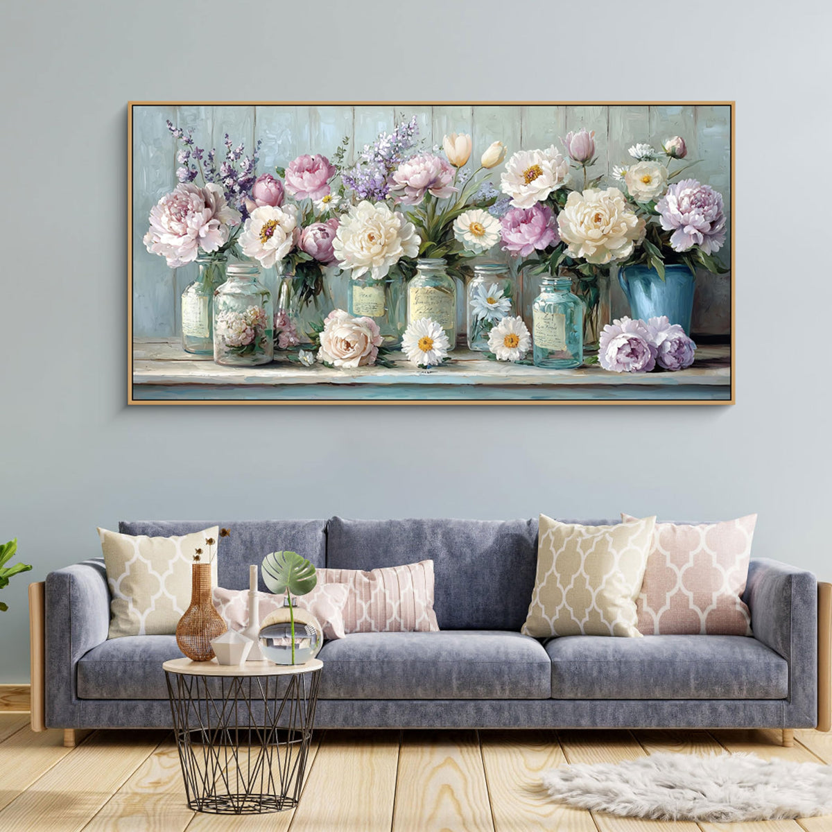 yiijeah 40x20 Inches Poster Frame Wall Art - Purple and White Flower Vase Painting Bright and Fresh Pictures Suitable for Living Room Bedroom Office Home Decoration