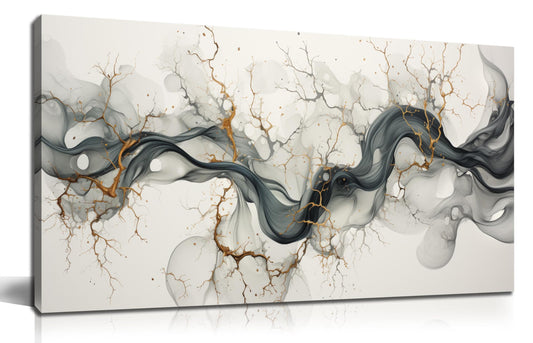 CPKATMT Abstract Wall Art for Living Room Black White and Gold Wall Decor for Office Modern Prints Wall Art for Bedroom Size 20 x 40 Inch