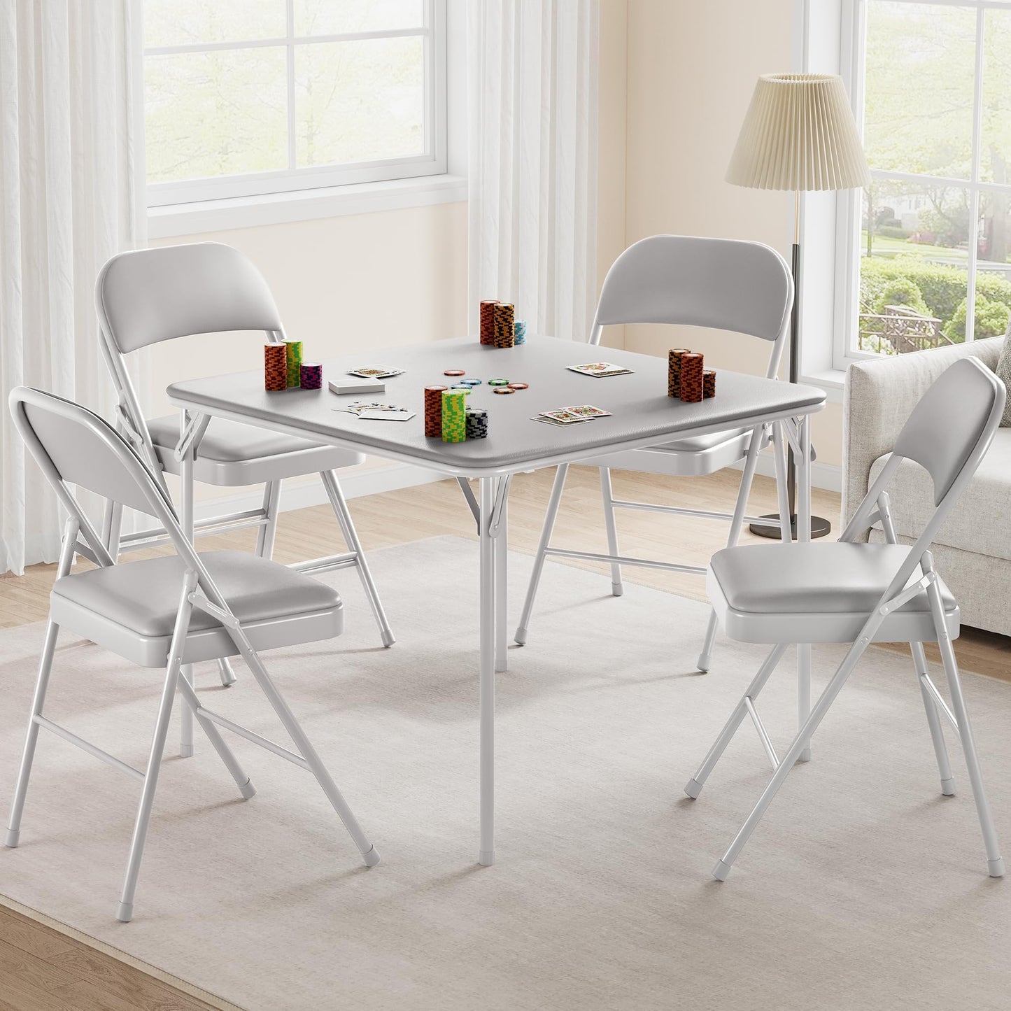 GarveeHome 33.6 in Folding Card Table, Portable Square Folding Table with PU Leather Soft Cushion, Foldable Table Suitable for Dining Room, Living Room, Office, Camping