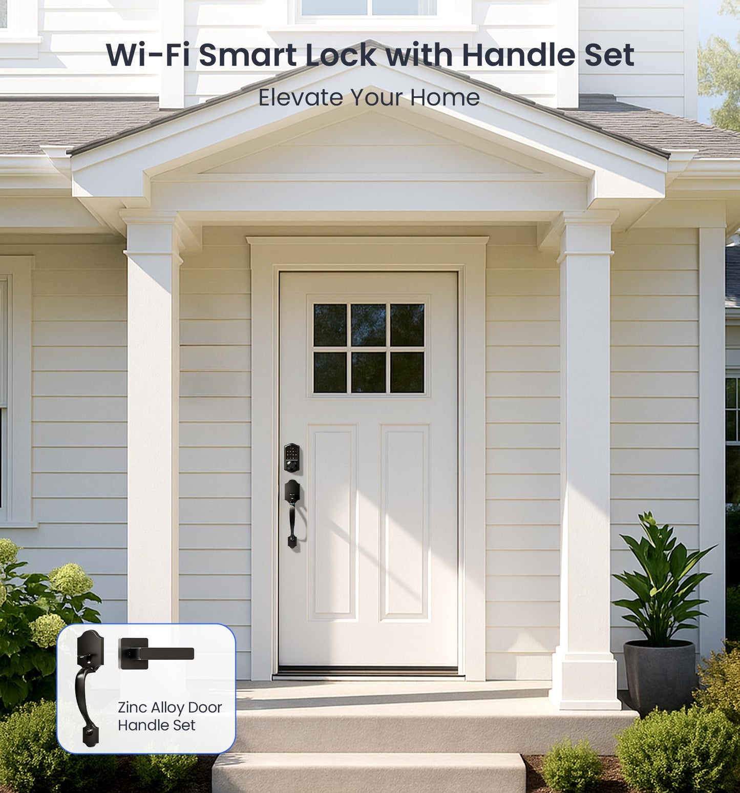Veise VE017G-H Wi-Fi Smart Fingerprint Front Door Lock Set, Remote App Control, Keyless Entry Deadbolt with Handle, Backlit Keypad, IP55 Weatherproof, Auto Lock, Easy to Install, Matte Black