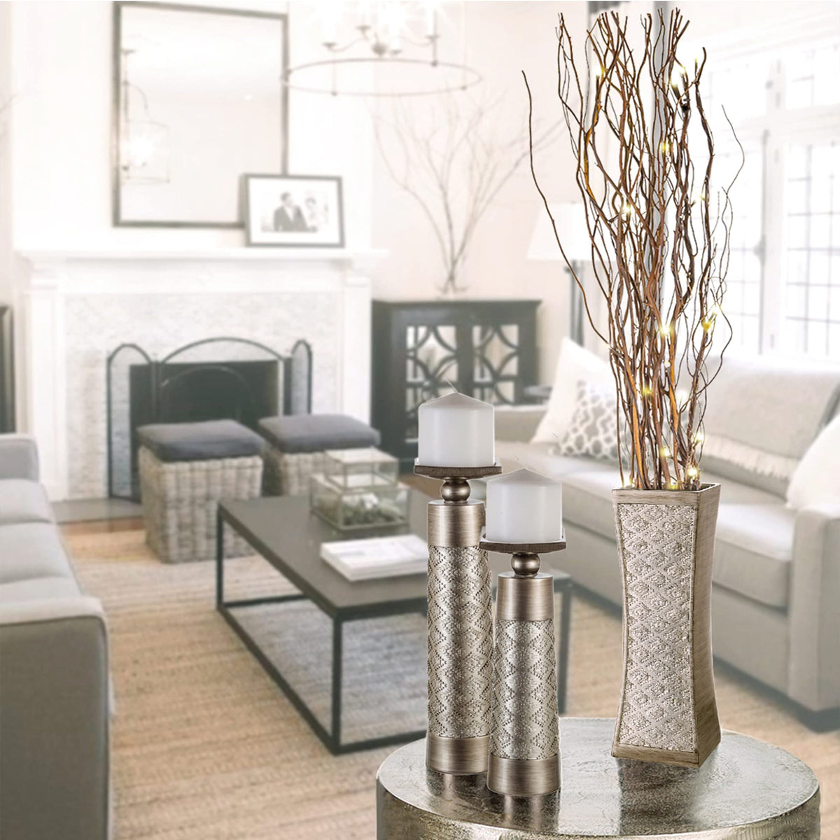Creative Scents Dublin Silver Vases Set of 3 - Centerpieces for Dining Room Table, Decorative Vases Home Decor Accents for Living Room, Bedroom, Kitchen, Coffee Table Decor - Packaged in Gift Box