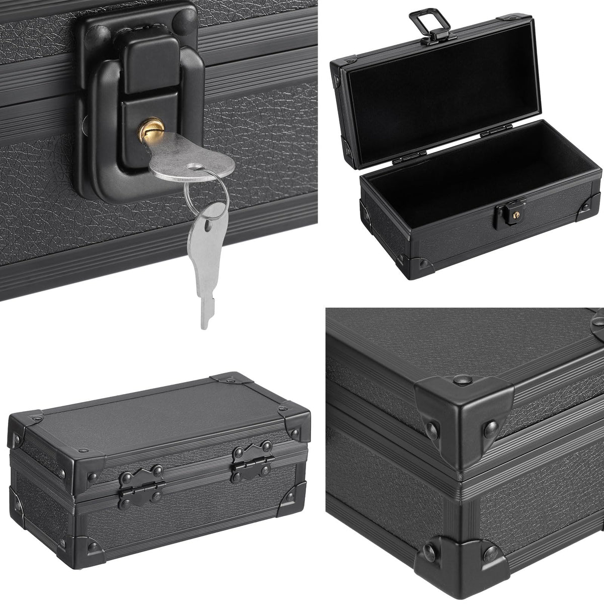 Hipiwe Black Lockable Cash Box Money Storage Case with Lock Aluminium Alloy Money Organizer Currency Tray Piggy Bank for Collector