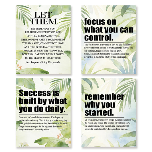 KSDUT Inspirational Wall Art Decor Set of 4 - Motivational Positive Quote Artwork Poster Prints Office Wall Decor Green Leaf Picture Wall Art for Home Workplace Bedroom Decorations - 8"x10" Unframed