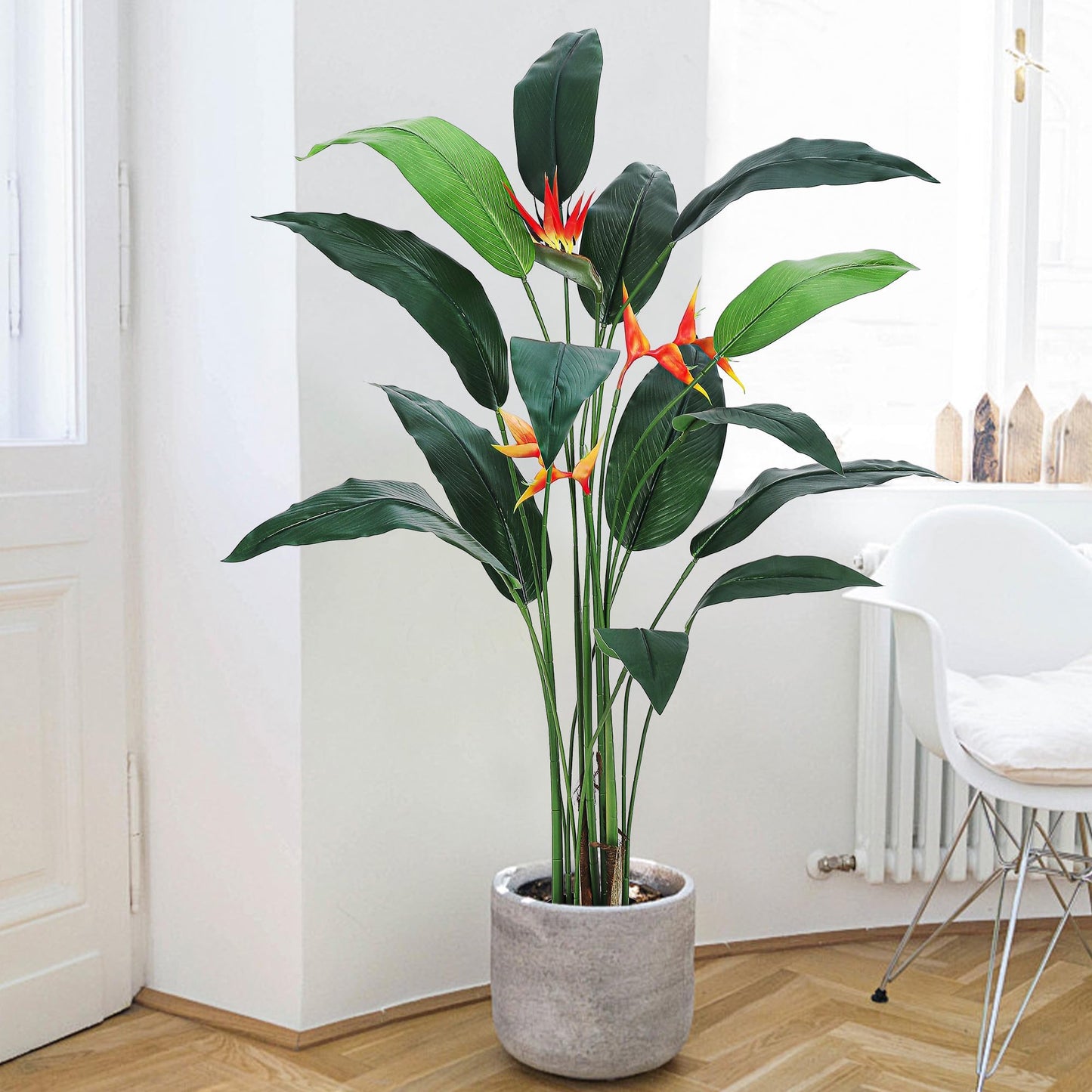 Realistic Artificial Bird of Paradise Plant Palm Tree, 7FT 6FT Tall Fake Tree with Lifelike Faux Leaves, 14 20 Trunks, Silk Indoor Outdoor Greenery, Easy Assembly Home Office Decor, 1 Pack