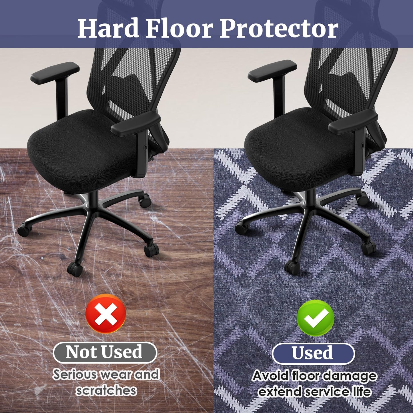 Office Chair Mat,48"x60" Desk Chair Mats,Safe Computer Chair Mat with Anti-Slip Backing,Chair Mats for Hardwood Floor with Sturdy Locked Edge,Easy to Clean Office Rug for Home/Offices