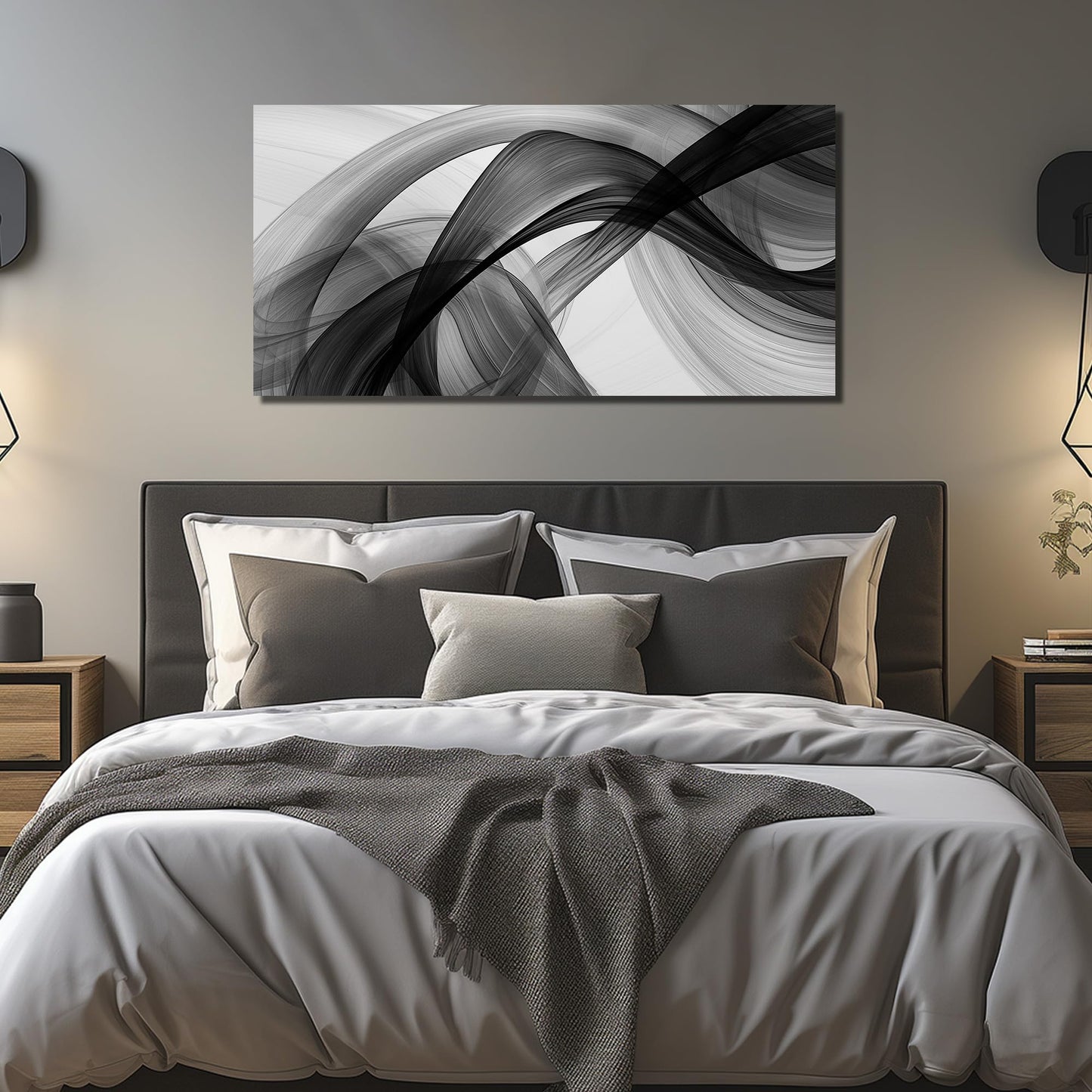 JuhaiArt Abstract Wall Art Large Black Picture Wall Decor White Canvas Art Modern Minimalist for Living Room Office 24"x 48" Monochrome Artwork