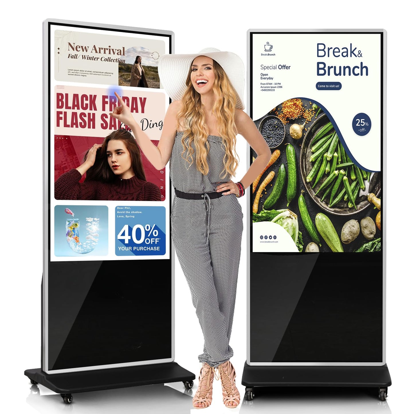 KEINONE 55" 4K LCD Touchscreen Digital Signage Display, Indoor Floor Standing Advertising Kiosk, Commercial Digital Signage Player, HDMI WiFi Bluetooth Input Auto AD Player, 4+32GB Android 14.0 Black