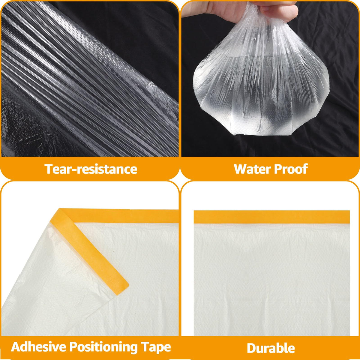 LOYORTY 4 Rolls 8.8 x 65 Feet Painters Plastic Sheeting, Pre-Taped Masking Film, Clear Drop Cloth for Painting, Automotive Covering and Appliance Protection