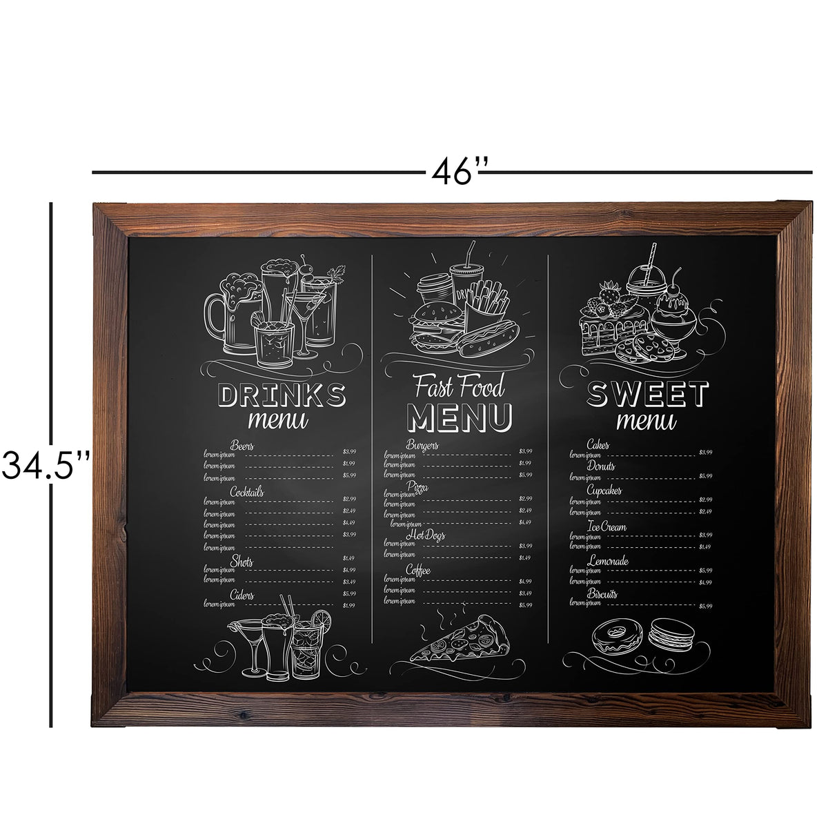 Loddie Doddie Magnetic Chalkboard - 46 in x 34.5 in, Rustic Wood Frame - Menu Board for Kitchen & Magnet Display - Mounting Hardware & Hanging Chalkboard - Meal Planning Chalk Calendar Board for Wall