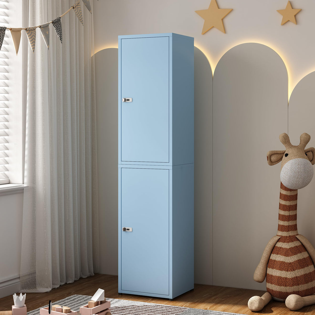 MIOCASA Metal Storage Cabinet with Lock, 3 Adjustable Shelves Single Door Steel Locker for Home, Office & Garage (Blue)