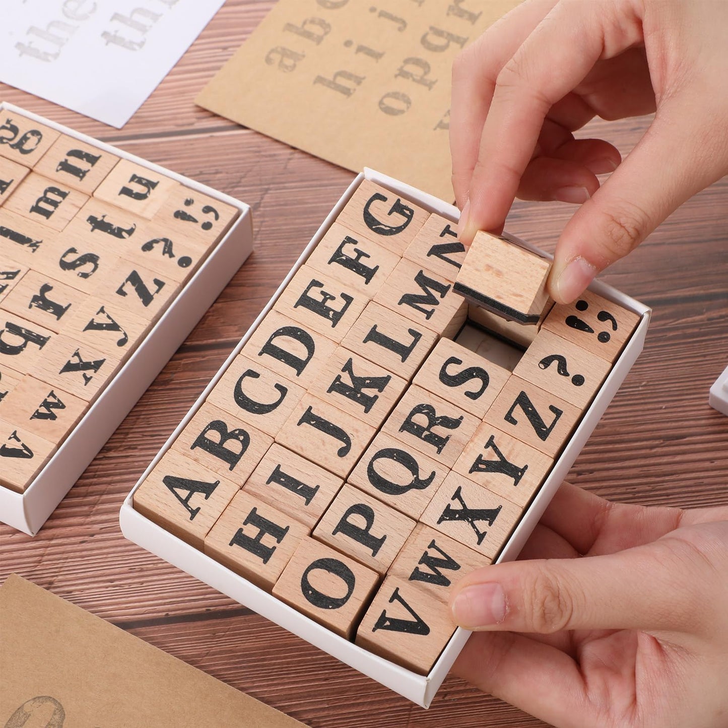 Marspark 66 Pcs Wooden Alphabet Number Stamps Small Letters Wooden Rubber Number Letter with Symbols for Rubber Stamps, DIY Projects, Arts and Crafts, Scrapbooking