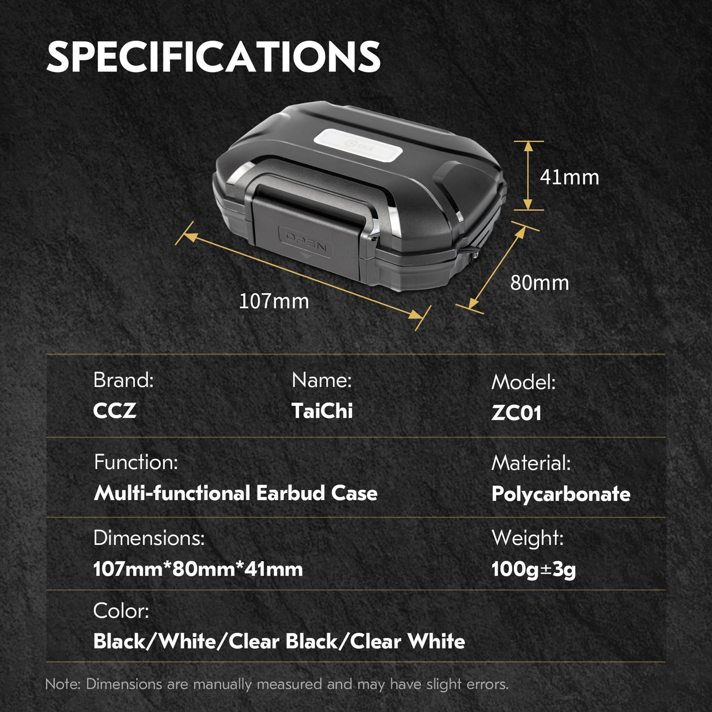 CCZ ZC01 in Ear Monitor Case, Portable Earbud IEMs Case, Waterproof Earphone Storage Box, Travel Carrying Organizer for Headphones, IEM Cables, Fit for KZ ZS10 Pro/ZS10 Pro X/ZS12 Pro X (Black)