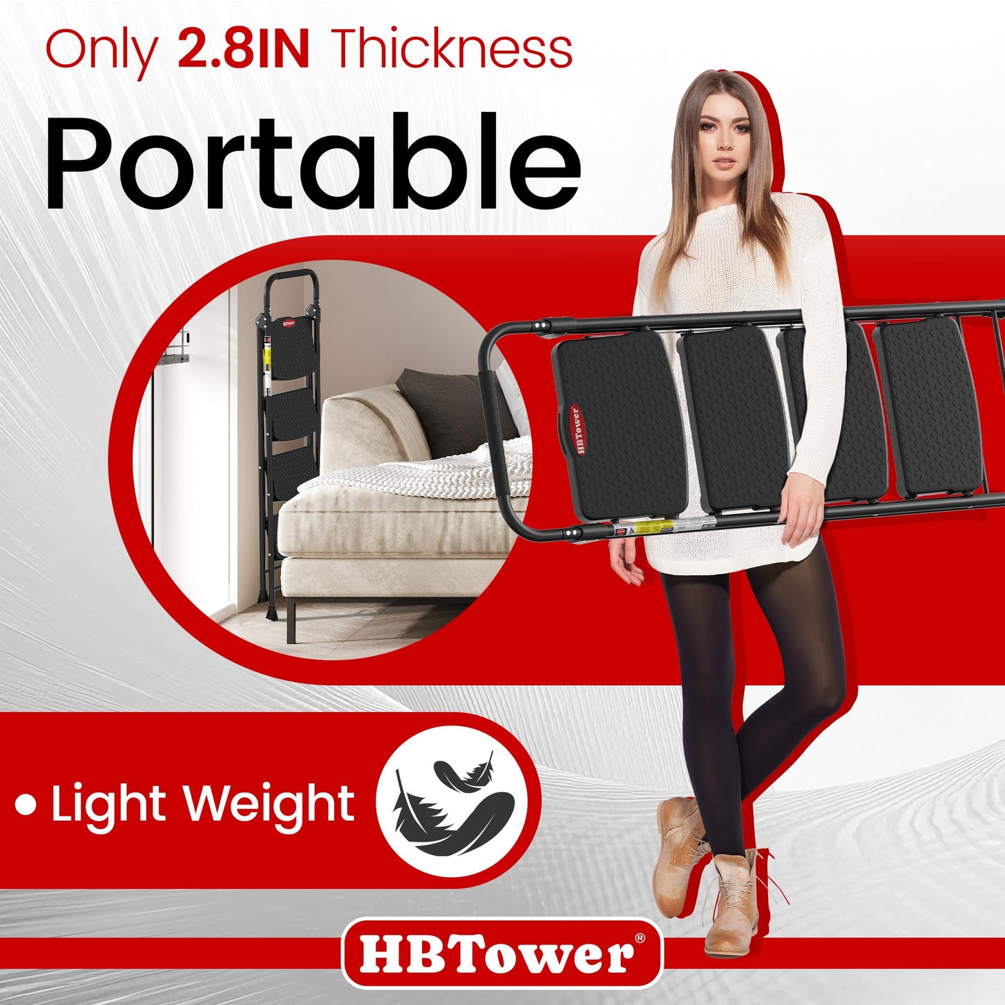 HBTower 4 Step Ladder, Step Stool Foldable with Wide Anti-Slip Pedal, Sturdy Steel Ladders for Home Adults Kitchen