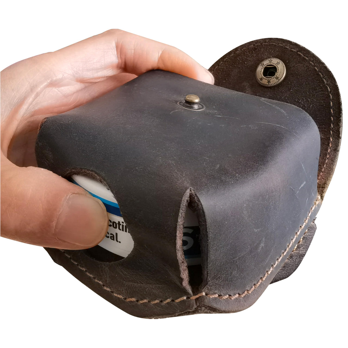 Cowhide Leather Zyn Holder- Vintage Handmade Brown Thick Grain Leather Dip Can Holster-Snuff Holder Compatible with ZYN, Copenhagen, Skoal, Kodiak, etc-Belt Accessories for Men