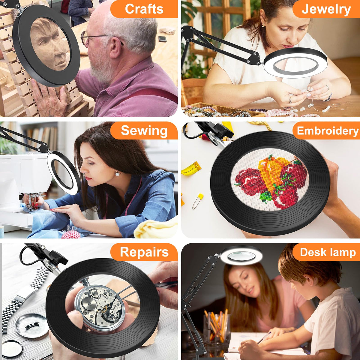 10X Magnifying Glass with Light and Stand, Dimmer Adjustable Swing Arm 2-in-1 Desk Lamp and Clamp, LED Lighted Desk Magnifier with Light for Craft Reading Repair Painting Close Work