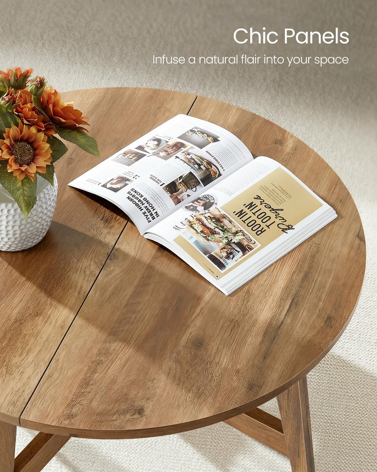 VASAGLE MAEZO Collection - Round Coffee Table, 31.5-Inch Center Table, Tapered Legs, Curved Transitions, Easy to Assemble, for Living Room, Honey Brown ULCT251KB01S