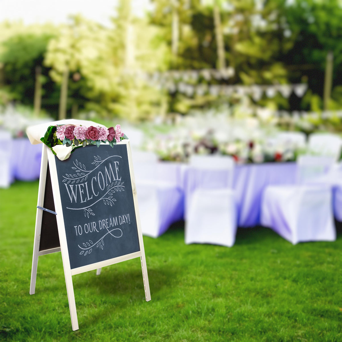Flipside Products Marquee Easel, Natural Hardwood, White Dry Erase/Black Chalkboard, Menus, Announcements, Restaurants, Coffee Shops, Sale