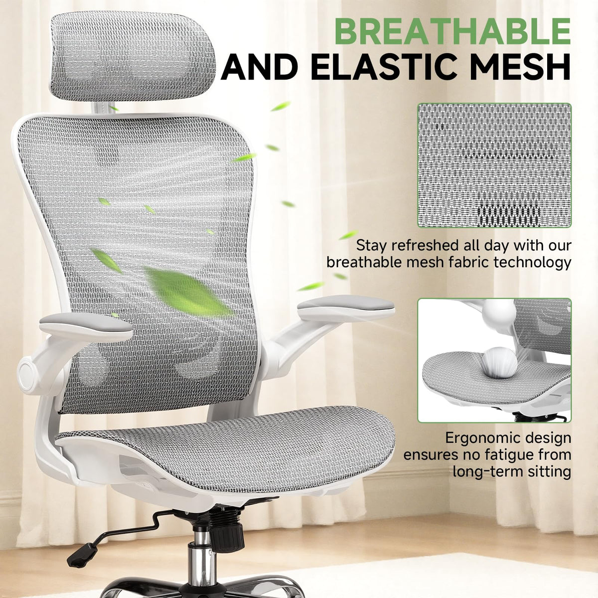 GTPLAYER Office Chair, Home Ergonomic Desk Chair with High Back Mesh, Mesh Office Computer Desk Chairs with Adjustable Lumbar Support, Rolling Work Swivel Task Chairs with 3D Armrests and Headrest