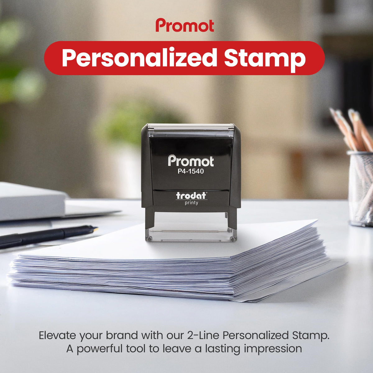 Promot Self Inking 2 Line Custom Stamp - Personalized Name Stamp for Office, Teacher, Address & Business Label Stamp - Choose Font, Ink Color, Pad, for Personal & Professional Use - Small