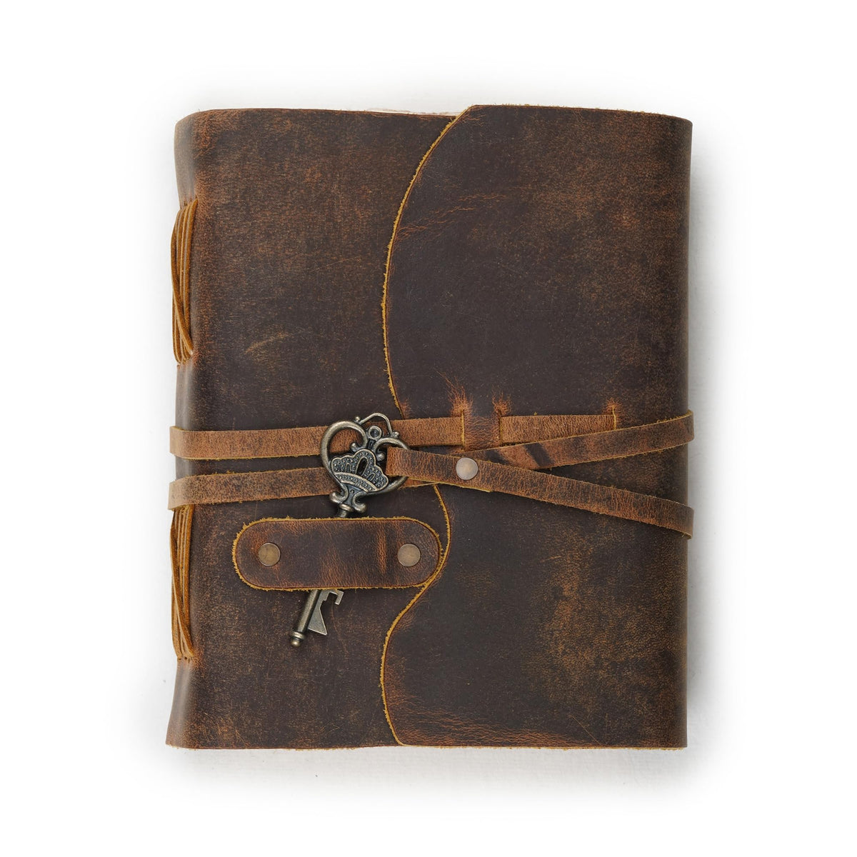 LEATHER VILLAGE Vintage Leather Journal – 200 Handmade Vintage Deckle Edge Paper – Leather bound Journal For Women Men – Vintage Key Closure - Book of Shadows - Cappuccino Brown - 6X4 inches (A6)