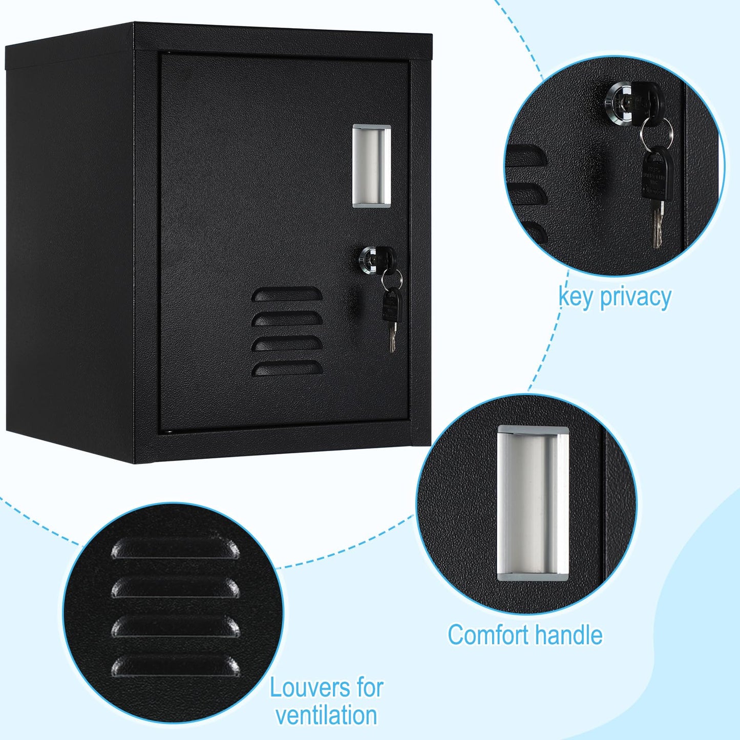 Suzile Lockable Storage Cabinet Metal Lockable Steel Storage Cabinet Organizer Lockers for Employees Vertical Metal Cabinets End Side Table Steel Bedside with Shelf(Black)