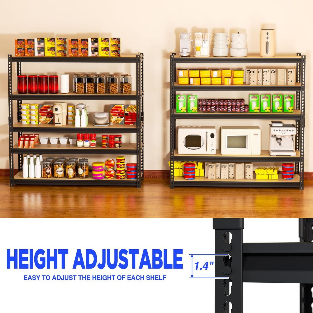 cynnda 5-Tier Garage Shelving 48" W x 15.7" D x 72" H Industrial Storage Shelf 2500LBS Heavy Duty Metal Shelve Adjustable Utility Pantry Shelving Units(Black)