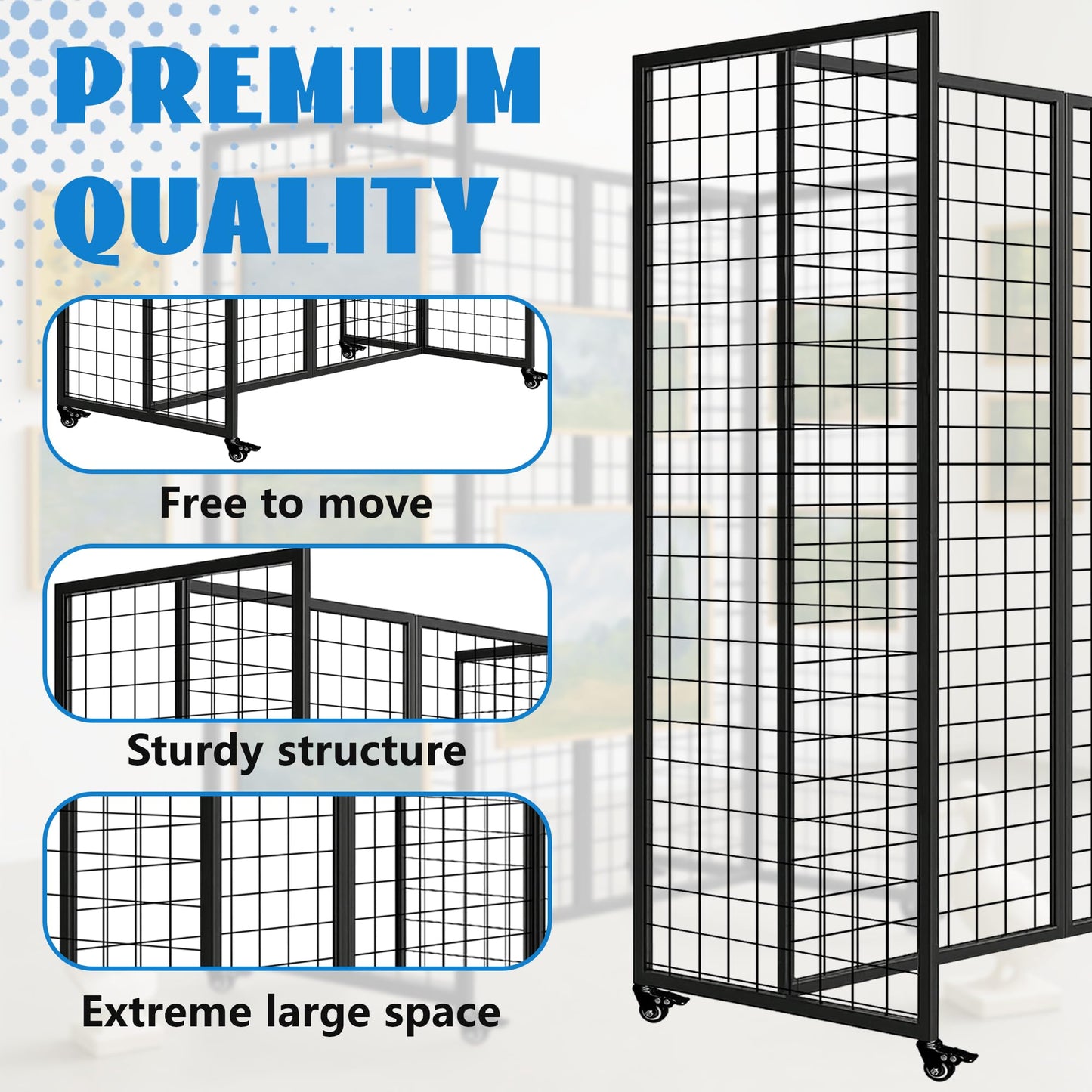 Grid Wall Panels, Grid Wall with Wheels,4x5.5Ft Gridwall Panel Display Stand,Sturdy Art Display Panels, Grid Display Stand, Black
