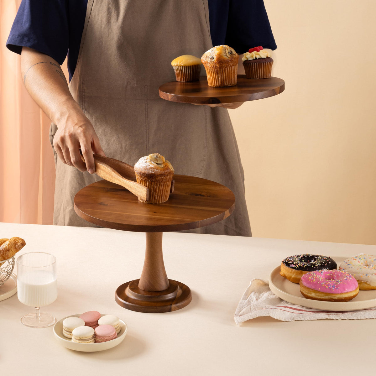 Tidita Acacia Wood Cake Stand Rustic – 12 inch Wooden Round Cake Stands for Cupcake - Cake Plate Pedestal for Dessert Table - Food Display Risers for Decor, Wedding, Restaurant, Party (12 Inch)