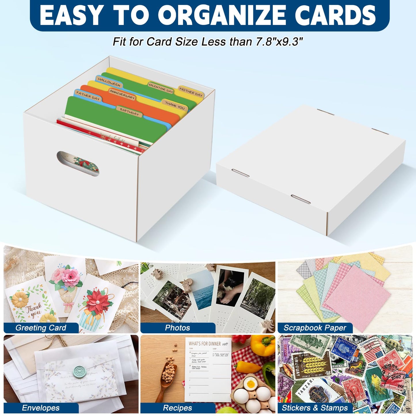 Greeting Card Organizer, 6 Pack Greeting Card Storage Box Holds over 1200 Cards, Greeting Cards Box with 40 Dividers and 208 Self-adhesive Labels, Card Organizer for Photo, Crafts, Envelope, Scrapbook