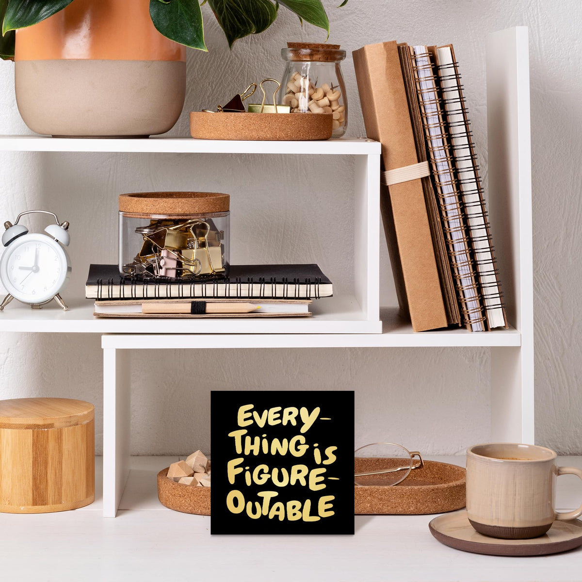 CUANFDDSF Inspirational Black Gold Office Decor, Every Thing is Figure Outable Motivational Office Accessories Wooden Box Sign, Inspirational Gifts for Women, Men Wall Desk Shelf Tabletop Decoration