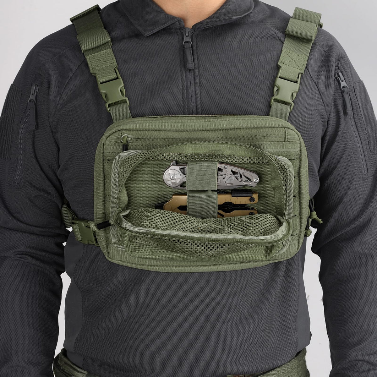 LIVANS Tactical Mesh Zipper Pouch, Modular Insert Panel Organizer EDC Utility Storage Pocket with Hook-N-Loop Fasteners for Backpack Bag Accessories