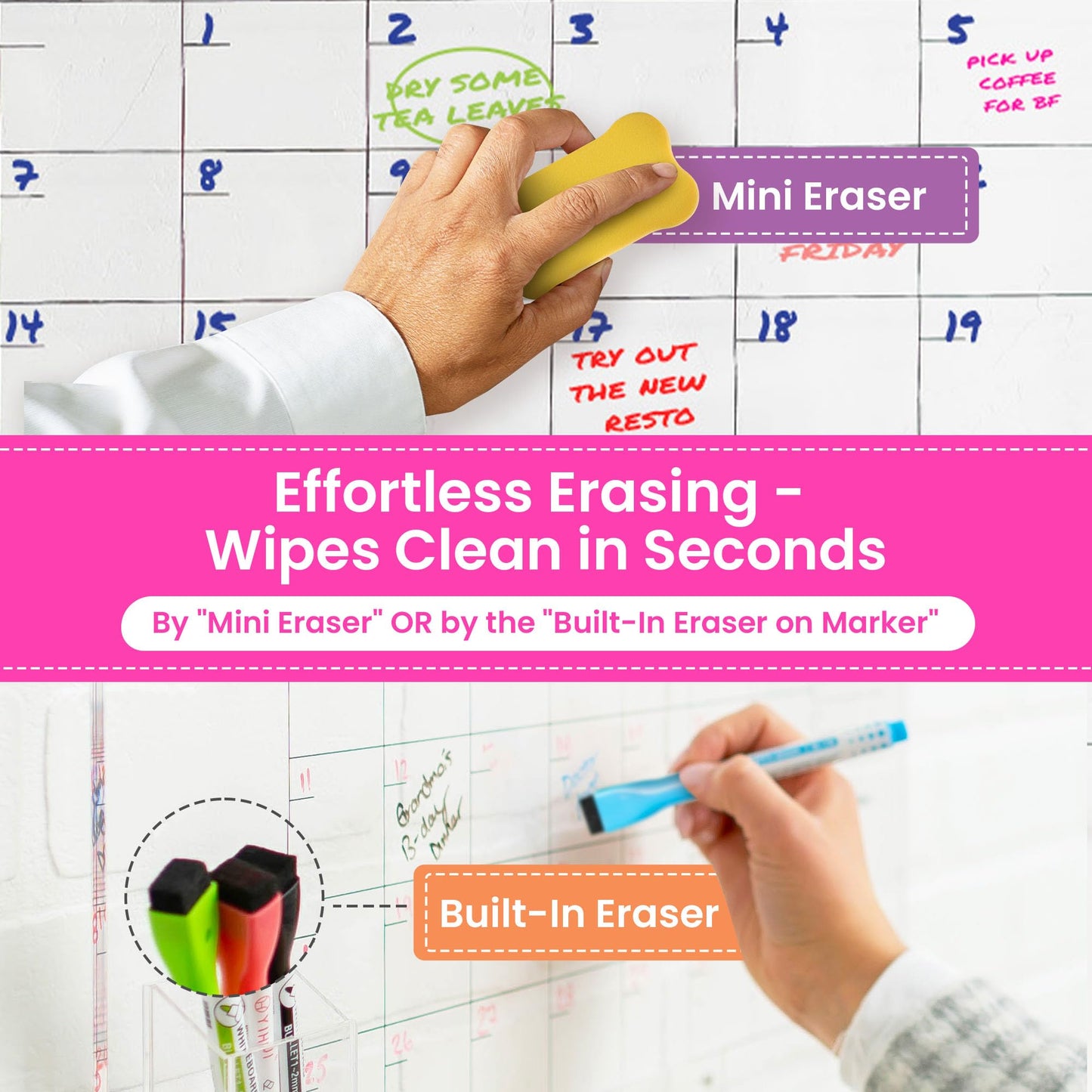 Acrylic Calendar for Wall - 24x18” Wall Calendar, Dry Erase Calender, Clear Calendar for Wall, Includes Magnetic Pen, Tray Holders, 4 Markers and 1 Eraser