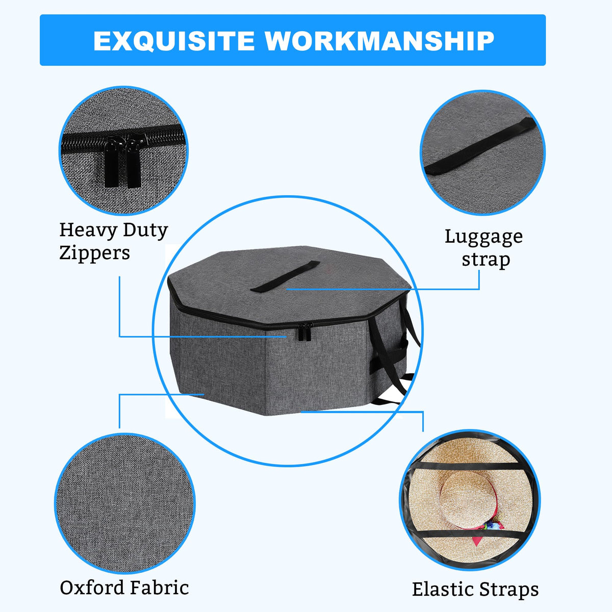 SHWWQUE Hat Storage Box,Hat Boxes for Women Storage,Cowboy Hats Holder for Travel,Wide Brims Hat Carrier Case,Stuffed Animal Toy Organizer,Hat Box Closet Organizers and Storage,Hat Boxes for Men