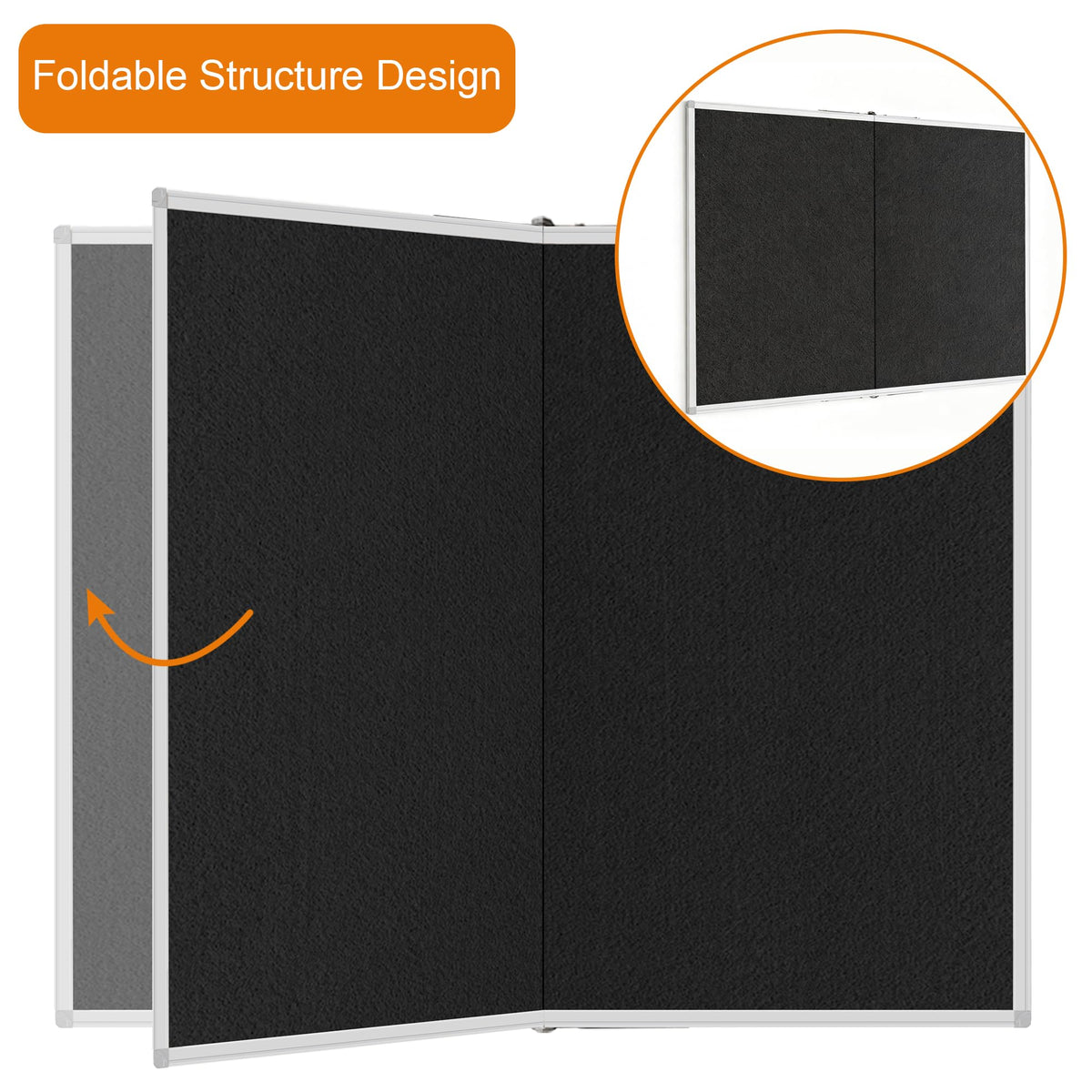 Large Cork Bulletin Board, 48 X 36 in Foldable Silver Aluminium Frame Noticeboard for Wall, 4'x 3' Large Wall Mounted Memo Notice Pin Board with 28 Push Pins for School, Home & Office (Black)