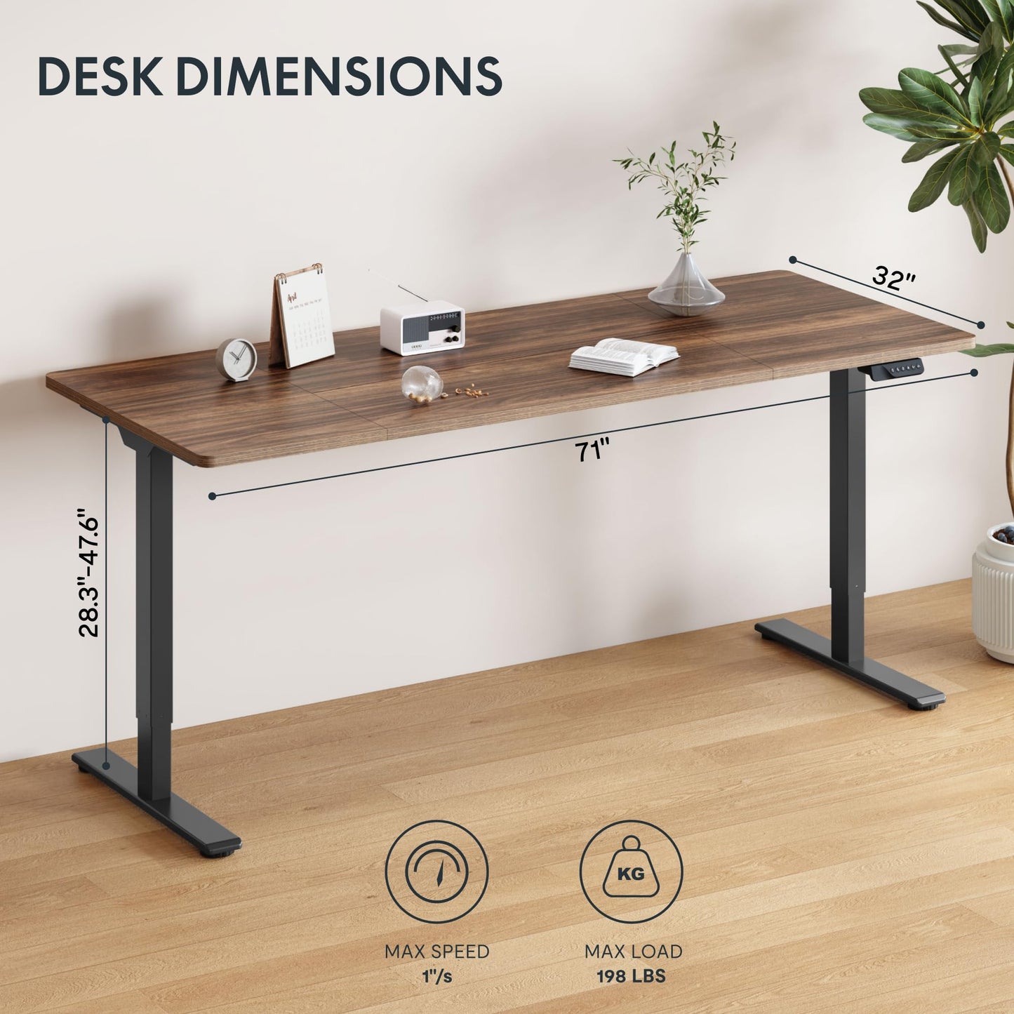 FLEXISPOT 79"x32" Large Dual Motor Electric Standing Desk, Black Walnut - 198 LBS Heavy-Duty Capacity, Ideal for Home Office, Creative Studio, or Multi-Monitor Setup