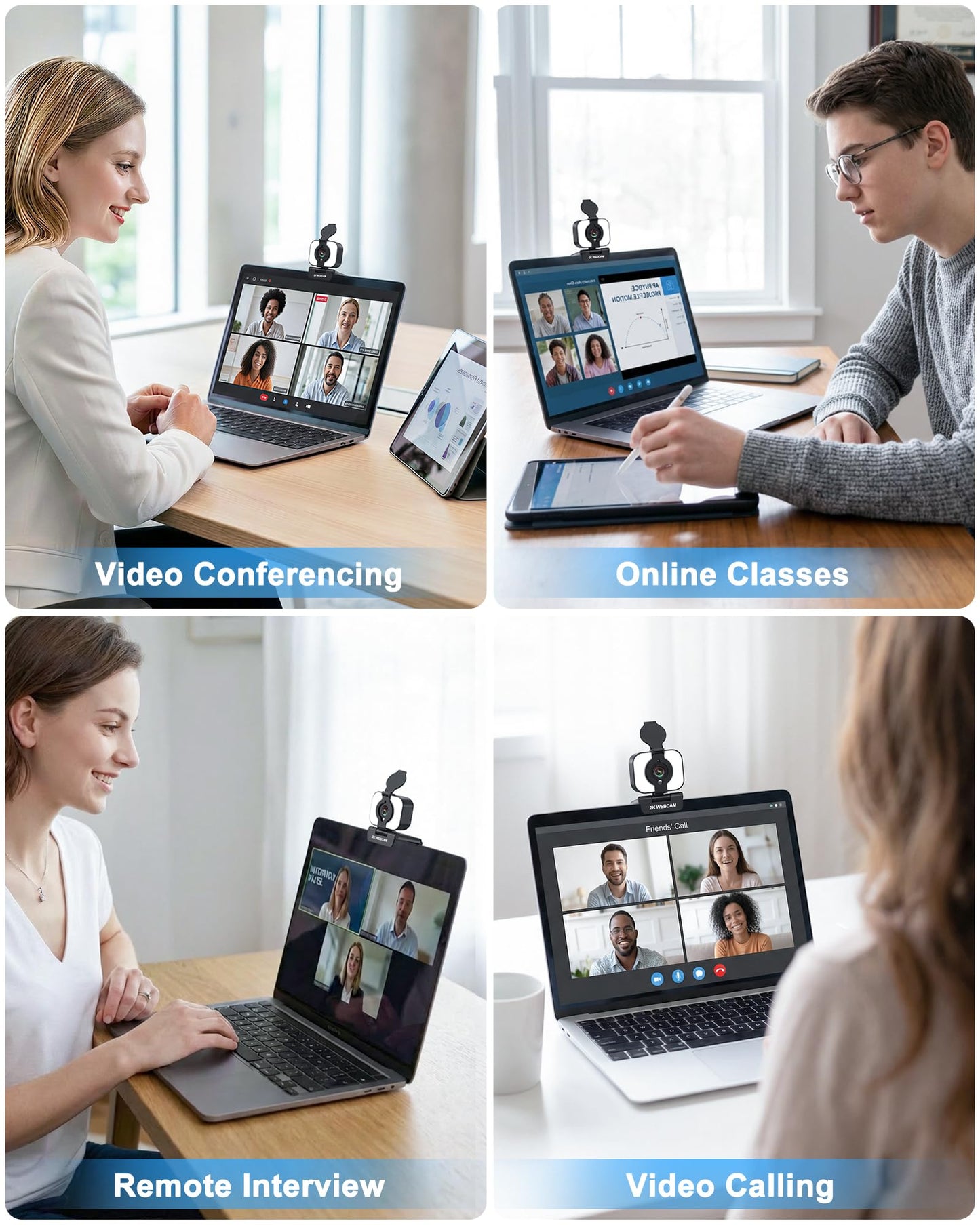 Atatat 2K Webcam for PC with Microphone & Light & Privacy Cover, Web Camera for Desktop/Laptop/Monitor/Mac, Autofocus USB Computer Camera for Zoom/Skype/Teams/Video Calling/Meeting/Streaming