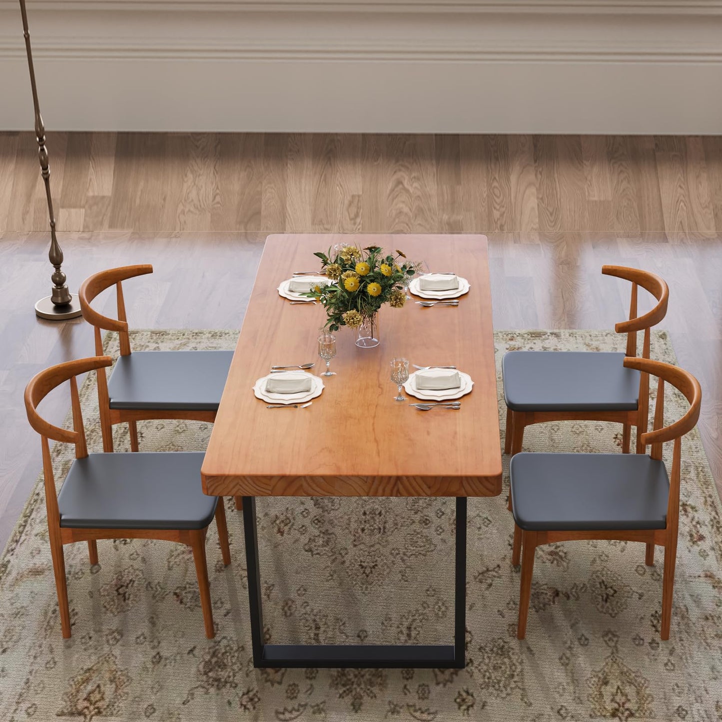 quanzhoulong 47in Modern Minimalist Solid Wood Dining Table - Sturdy Metal Base, Easy Assembly | Versatile Table for Dining Room, Living Room & Office
