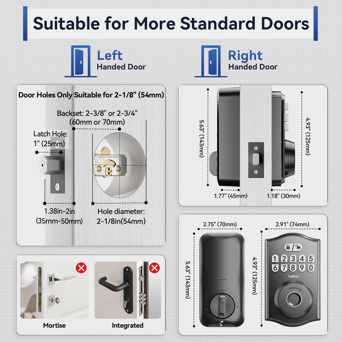 Y58 Built-in WiFi Fingerprint Door Lock, Keyless Entry Door Lock for Front, Smart Home & Apartment, App Control, 15-Min Easy Install, Grade 3 Anti Security, Matte Black