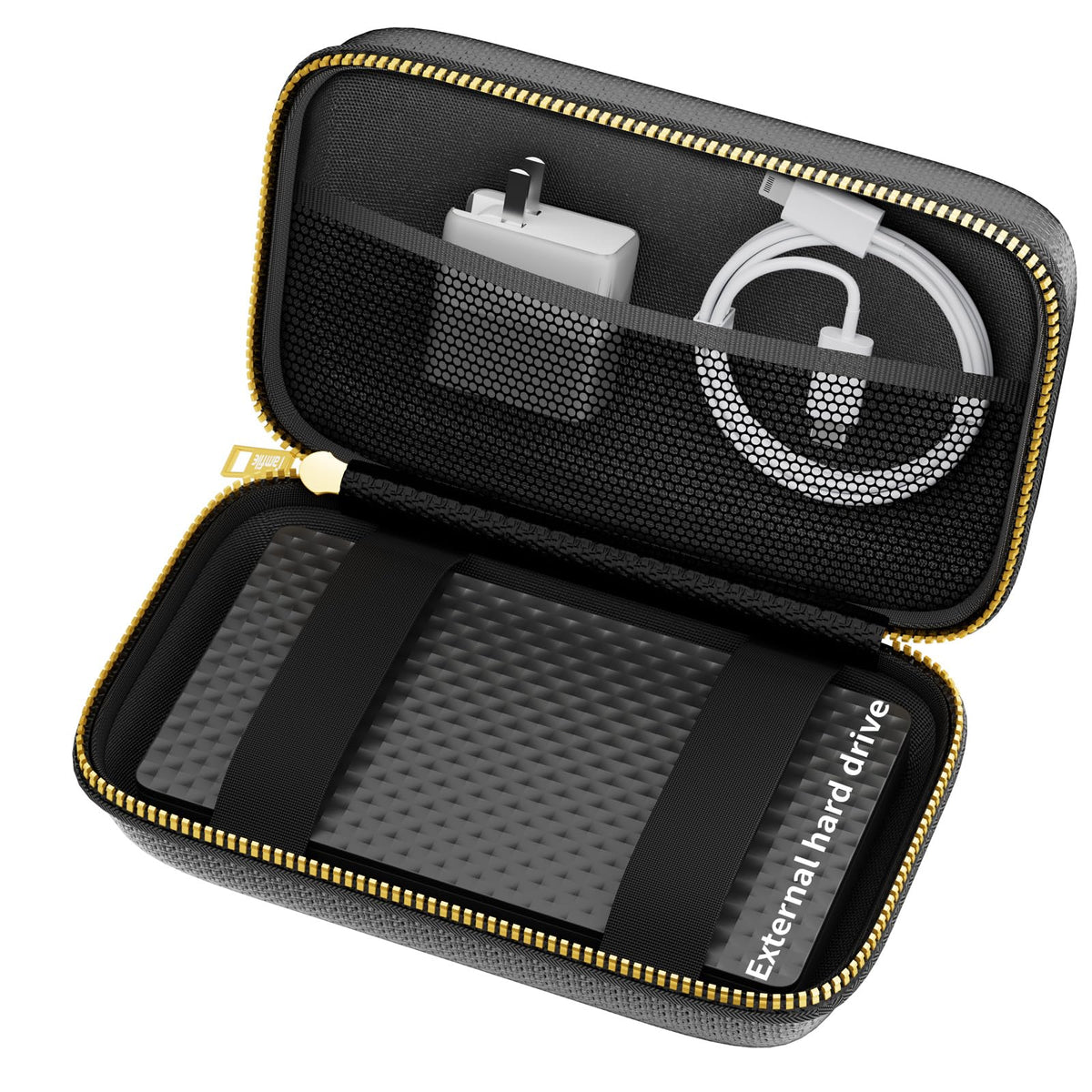 Electronics Travel Organizer with Fireproof Zipper, Hard Case Explosion-Proof Cables Carry Box Compatible with Hard Drive, Fireproof Portable Safe Storage for Power Bank, Phone, Charger, Cord, Black