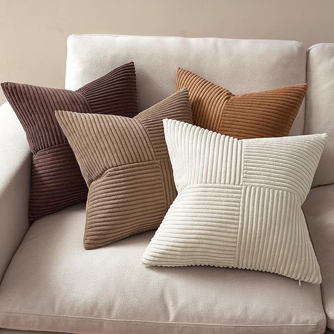MIULEE Brown Throw Pillow Covers 18x18 Inch Set of 4 Boho Farmhouse Cushion