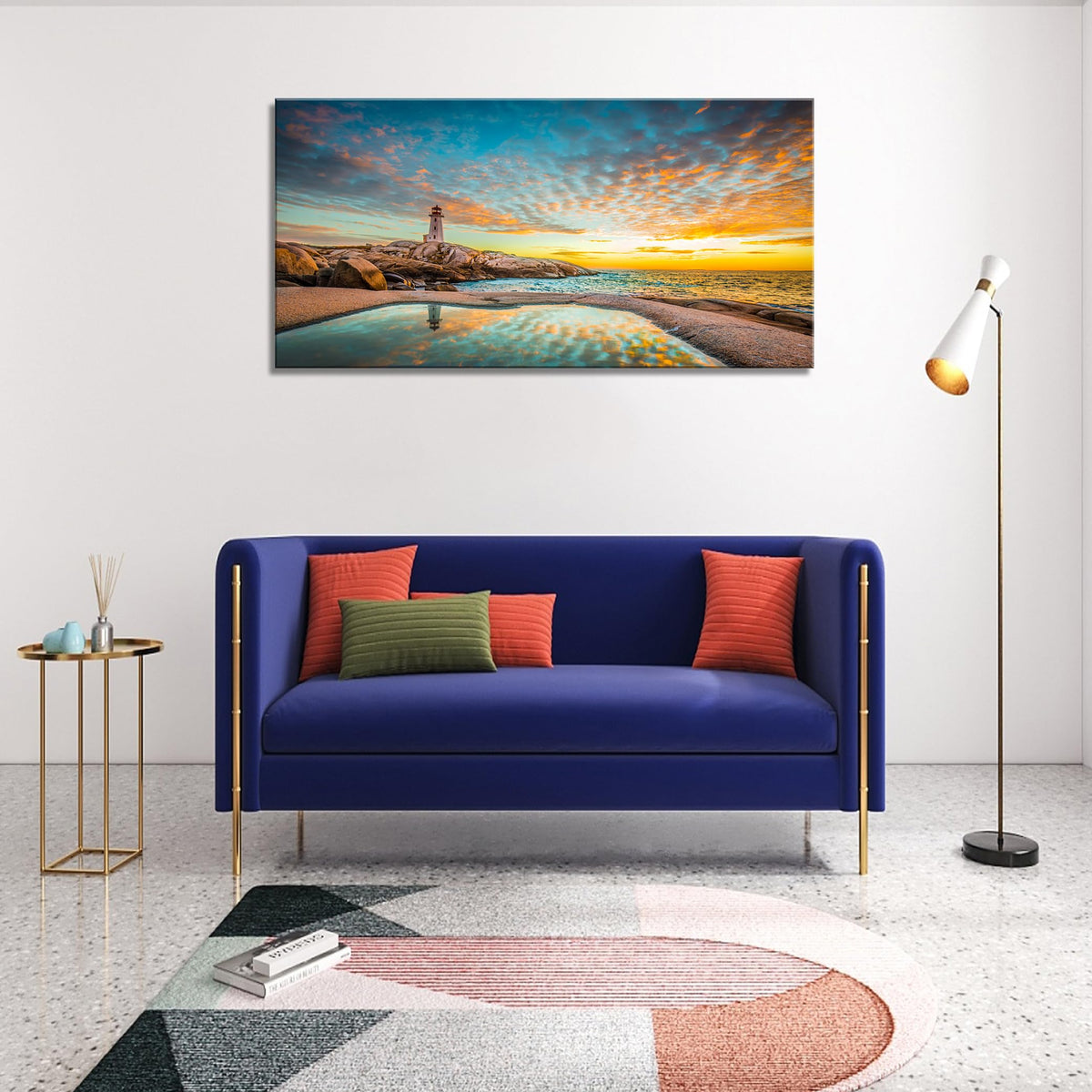 YYYYHPP YP1862 Canvas Prints Wall Art Peggy's Cove Lighthouse Sunset Ocean View Landscape Nature Pictures Stretched Canvas Wooden Framed for Living Room Bedroom and Office Wall Decor
