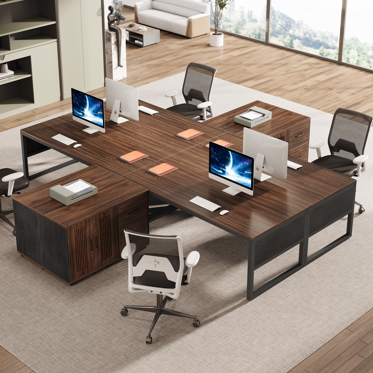 Tribesigns 63-Inch Executive Desk, Modern Home Office Desk for Workstation, Computer Desk with Sturdy Legs for Home Office (Dark Walnut & Black, Only Table)