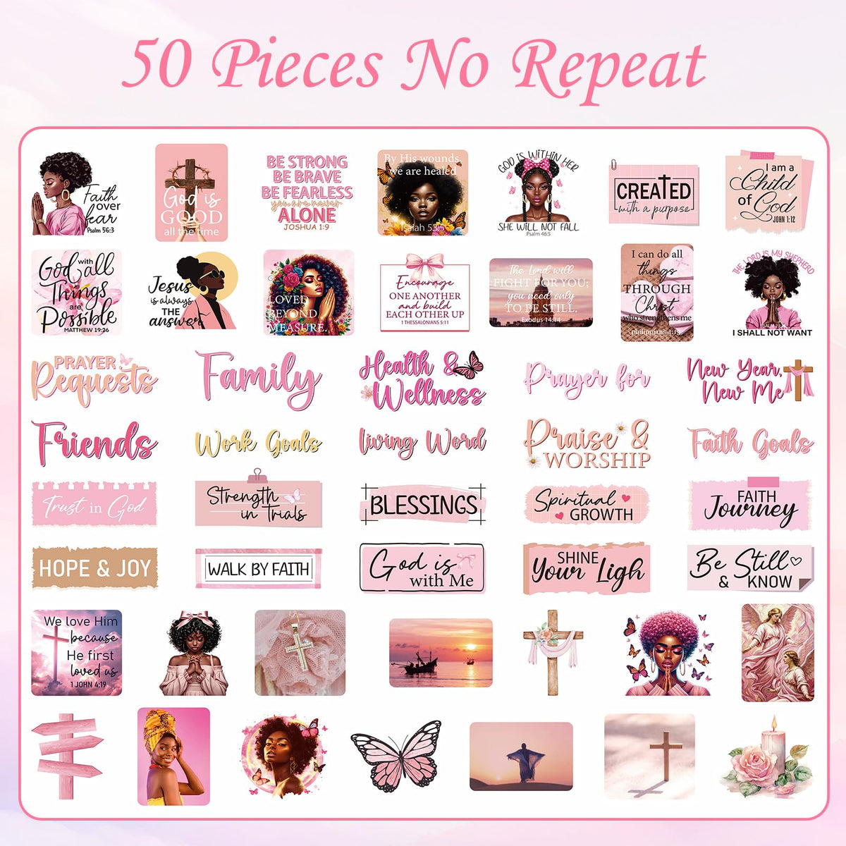 Black Women Prayer Board Kit - Vemfare 162 Pcs Prayer Board Stickers Supplies with Pins Envelope Bible Verse Quotes Cards, Pink Scrapbook Stickers, Bible Study Supplies for Women (Not Cork Board)