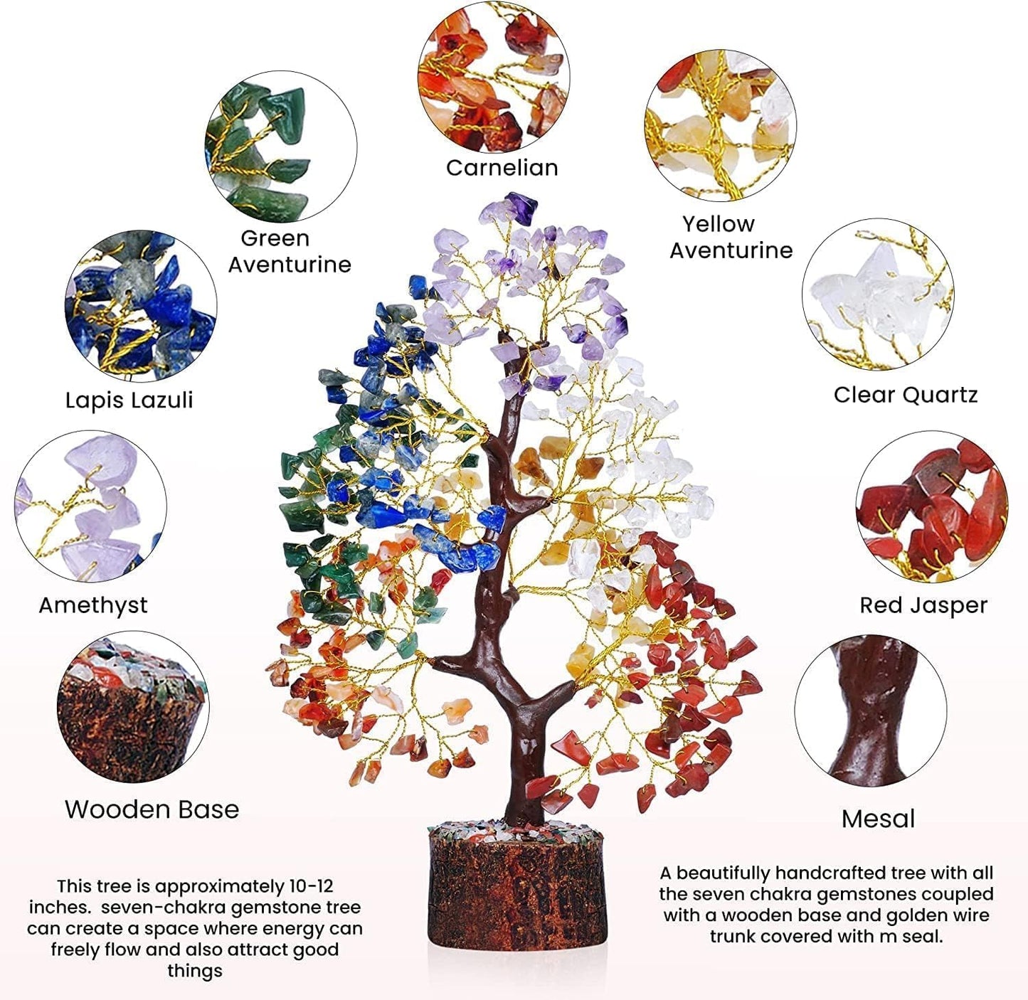 YATSKIA Chakra Crystal Tree - Handmade Healing Crystal Trees with 7 Chakra Stones | Tree of Life for Meditation | Feng Shui | Birthday Gift for Woman | Gifts for Women | Home Decor | Office Decor
