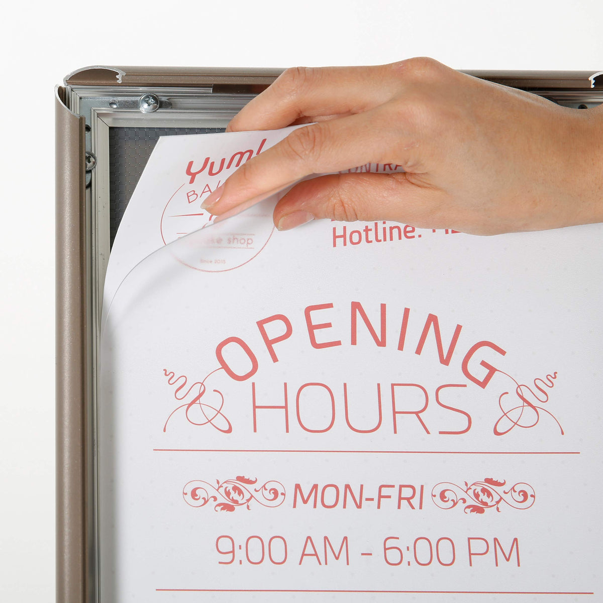 M&T Displays Curved Menu Board, 11x17 Pedestal Sign Holder Earth Color Floor Standing Aluminum Front Loading Easy Open Poster Message Advertisement Holder For Restaurant Cafe Hotel