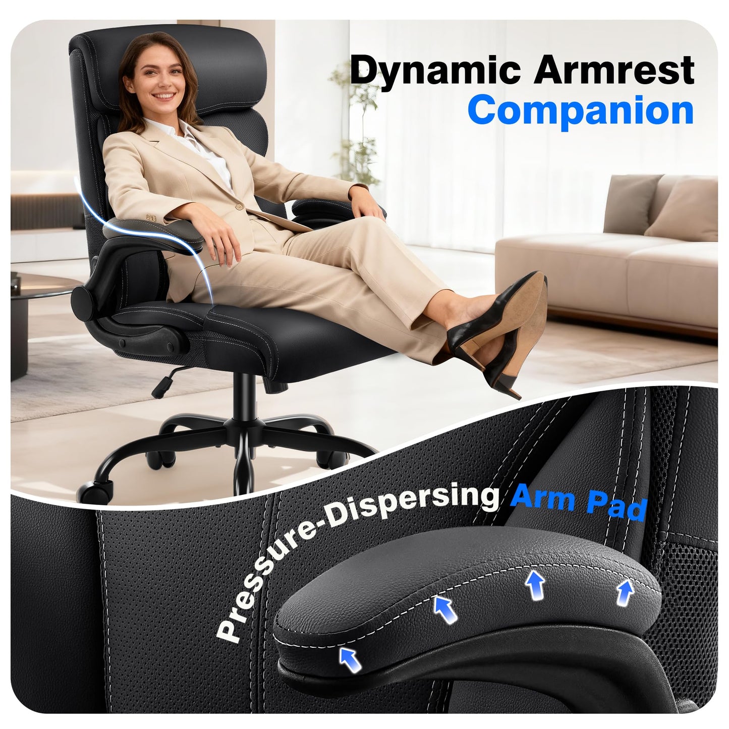 AreShark Office Chair - Executive High Back Breathable Comfy Desk Chair with Lumbar Support - Ergonomic Leather Rolling Swivel Computer Chair with Rock Function for Working Studying Gaming Relaxing