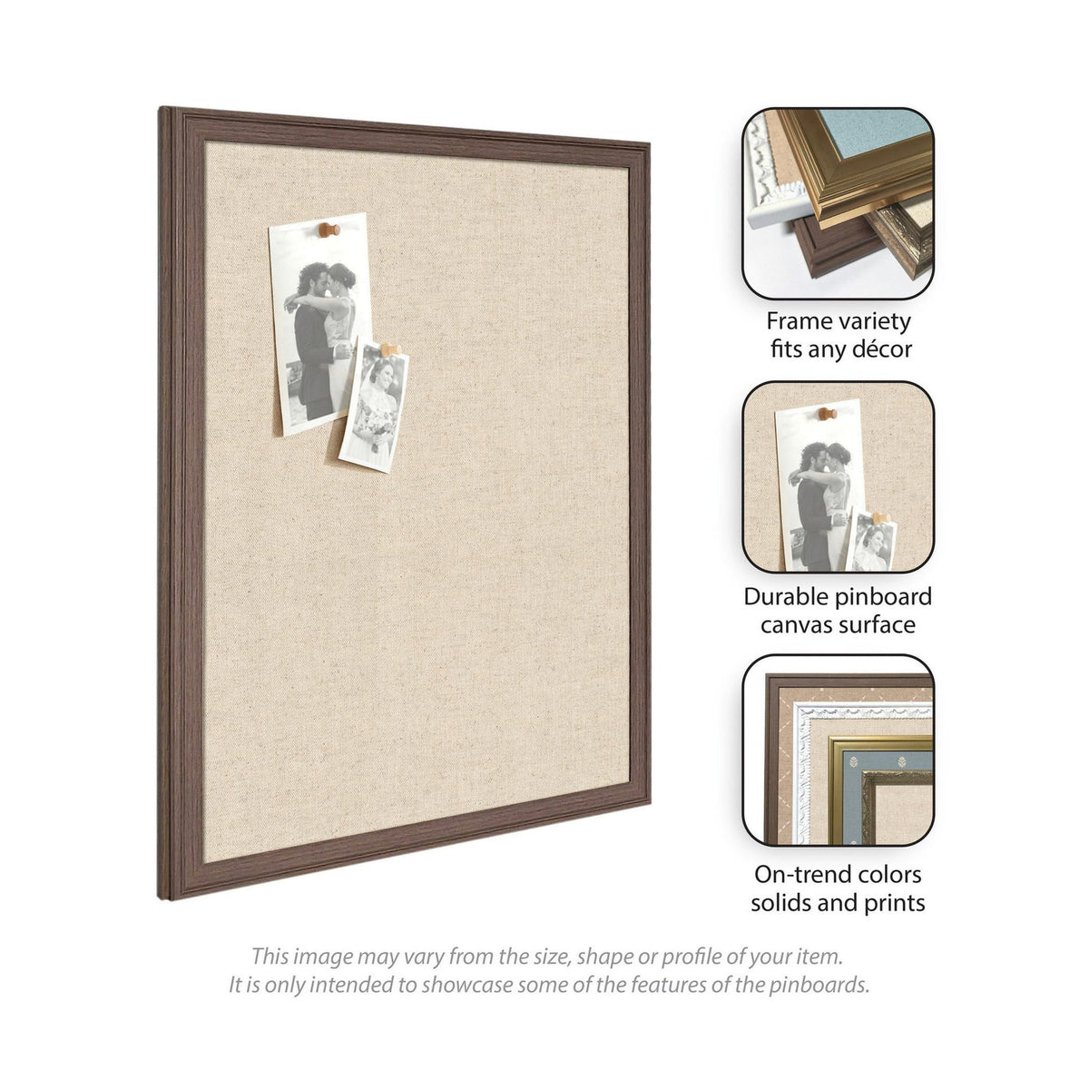 Kate and Laurel Framed Fabric Pinboard 20 x 44, Neutral Weave Printed Linen Rustic Farmhouse Bulletin Board for Use as a Vision Board or Wall Organization, Owl Brown Narrow Frame