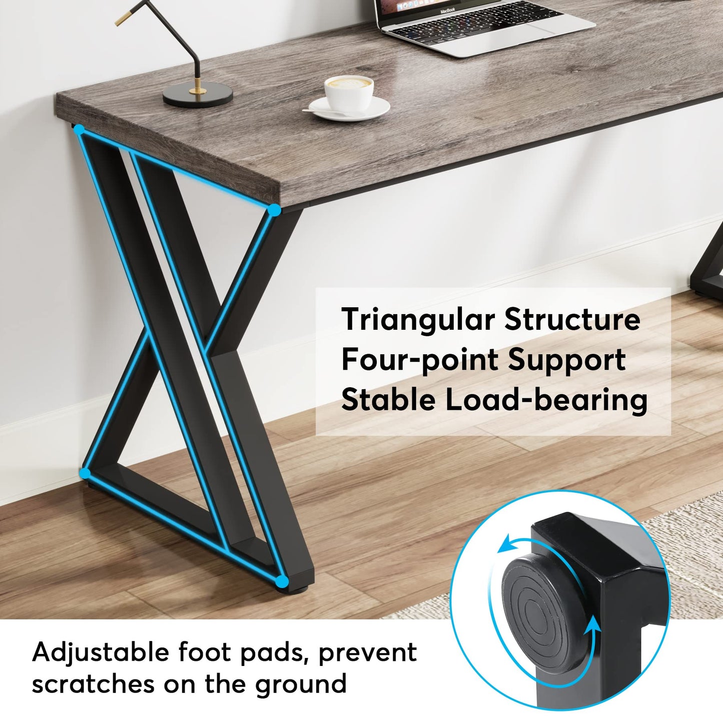Tribesigns Writing Computer Desk, 55 inch Heavy Duty Study Desk with Z-Shaped Metal Leg, Modern Simple Home Office Computer Desk, Grey