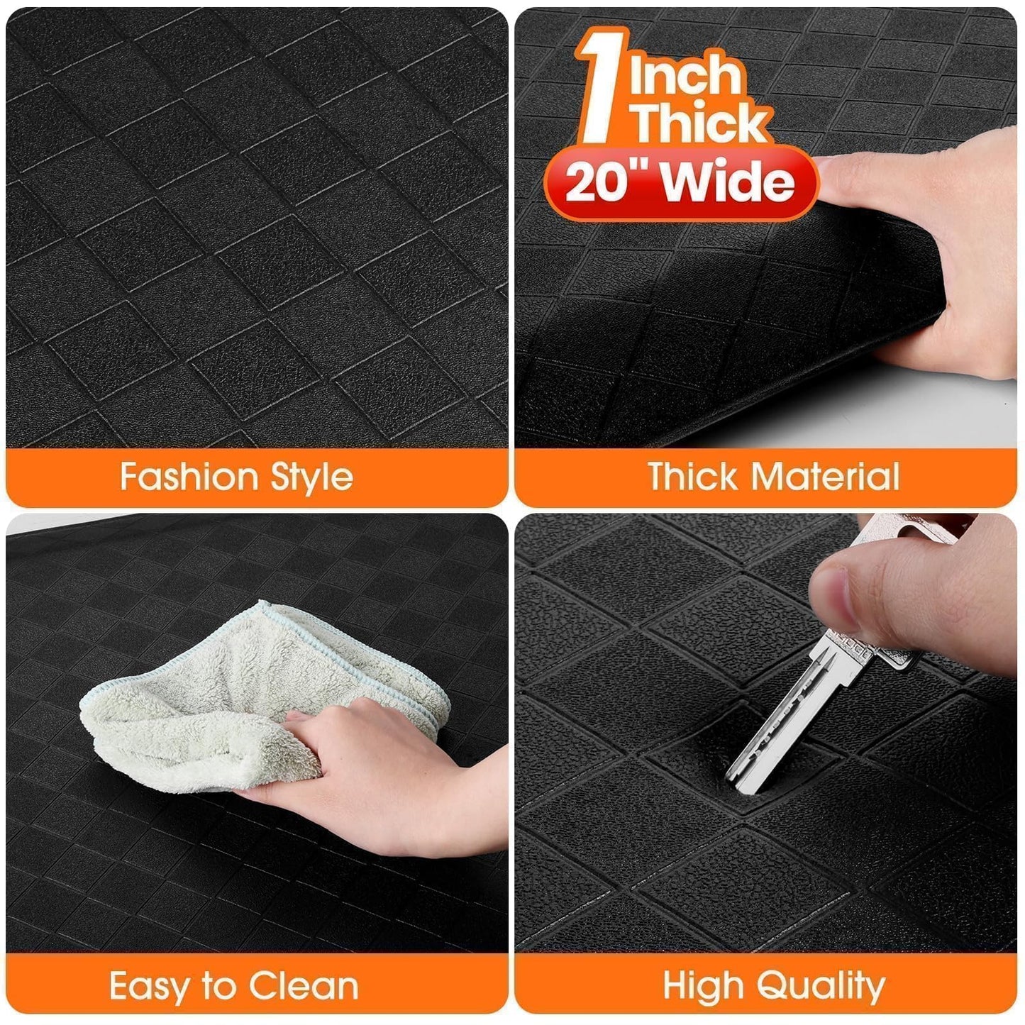 StepRite 1” Thick Kitchen Mats for Floor, Anti Fatigue Kitchen Rugs, Non-Slip,Heavy Duty Water Resistant Kitchen Rug, Standing Desk Mat for Friends, Family, Home, Kitchen, Office (32" x 20", Black)
