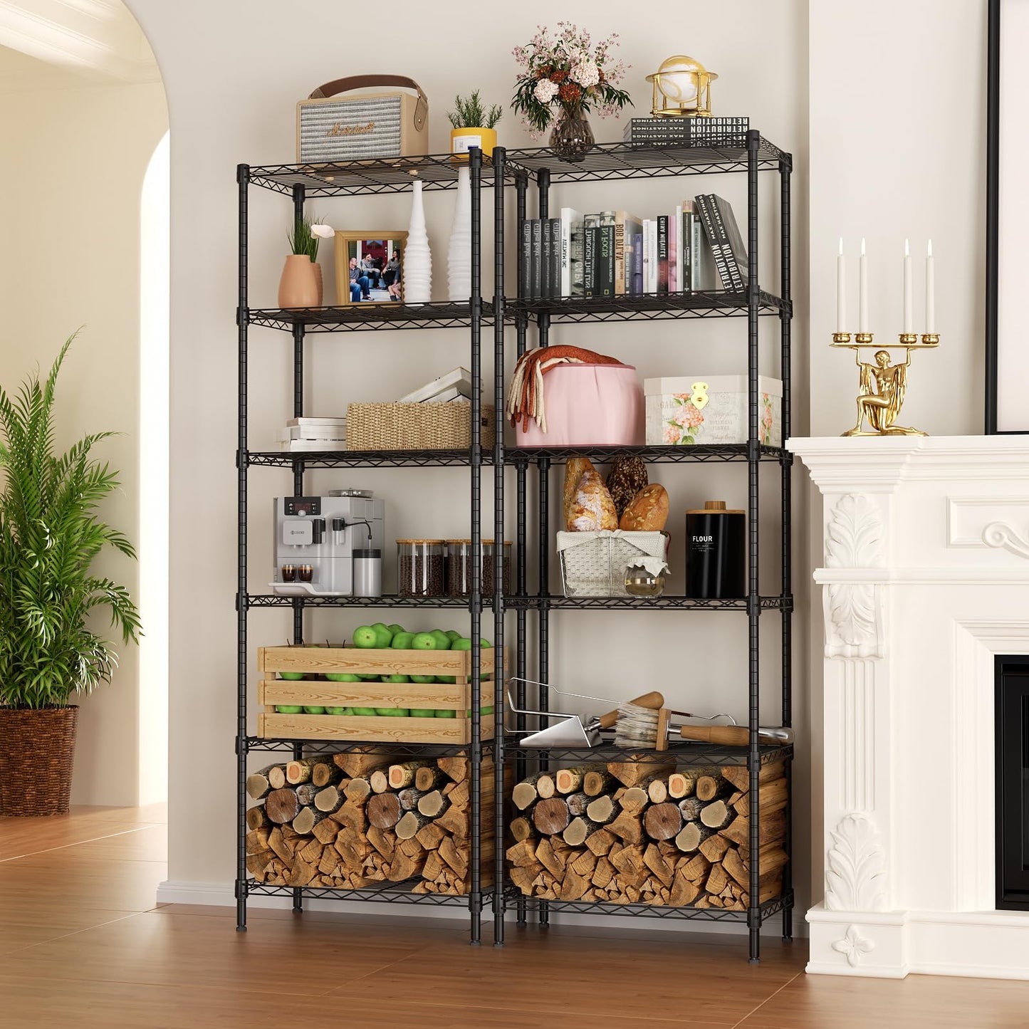 SINGAYE 6 Tier Adjustable Storage Shelf Wire Shelving Unit Metal Shelves Standing Closet Bathroom Organizers Pantry Kitchen Garage Laundry Room Organization Home Rack 12" D X 22" W X 69.5" H Black